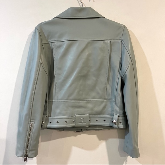 Anine Bing Benjamin Moto Leather Jacket in Dusty Mint Size XS NEW with tags! - Picture 3 of 11